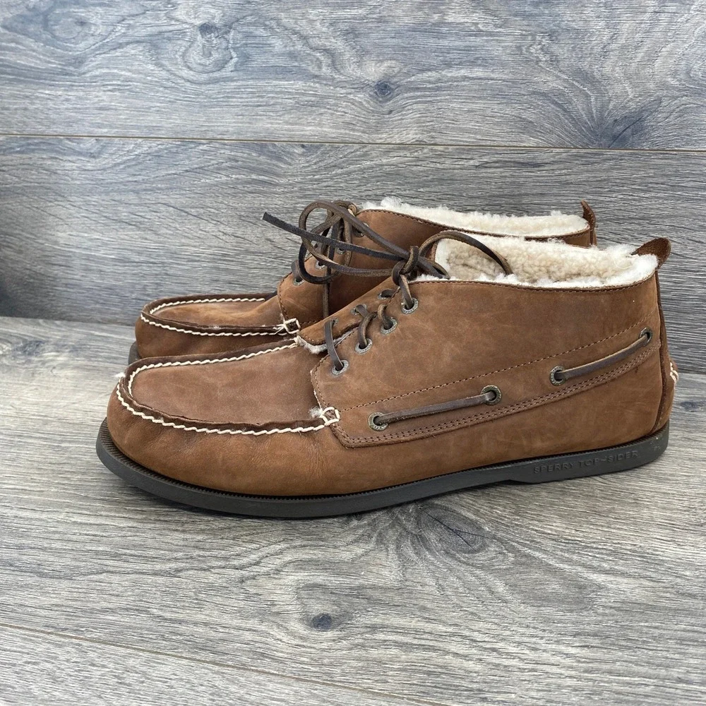 Sperry Top-Sider Chukka Boat Shoes Mens 13 Brown Shearling Lined Leather Boots